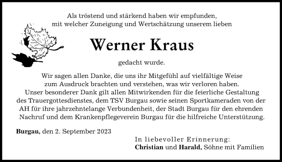 Traueranzeige von Werner Kraus von Günzburger Zeitung