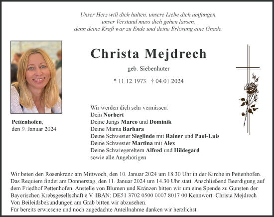 Traueranzeige von Christa Mejdrech von Neuburger Rundschau