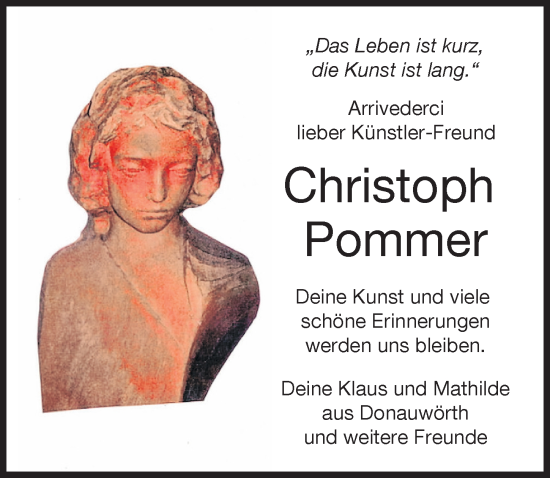 Traueranzeige von Christoph Pommer von Donauwörther Zeitung