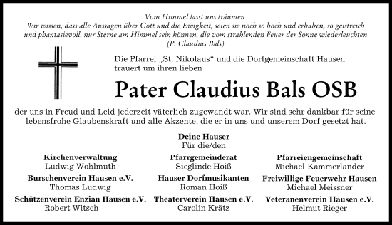 Traueranzeige von Claudius Bals von Landsberger Tagblatt