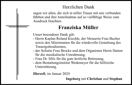 Traueranzeige von Franziska Müller von Neu-Ulmer Zeitung