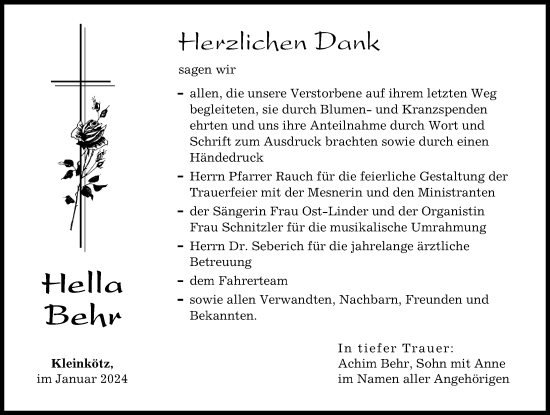 Traueranzeige von Hella Behr von Günzburger Zeitung