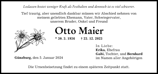 Traueranzeige von Otto Maier von Günzburger Zeitung