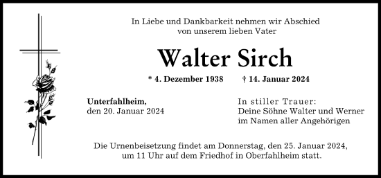 Traueranzeige von Walter Sirch von Neu-Ulmer Zeitung