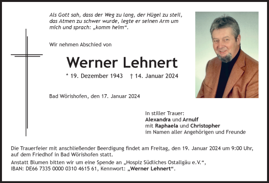 Traueranzeige von Werner Lehnert von Mindelheimer Zeitung