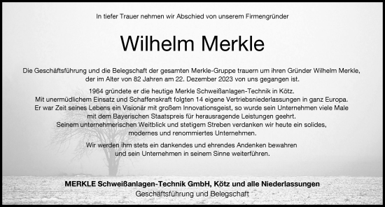 Traueranzeige von Wilhelm Merkle von Günzburger Zeitung