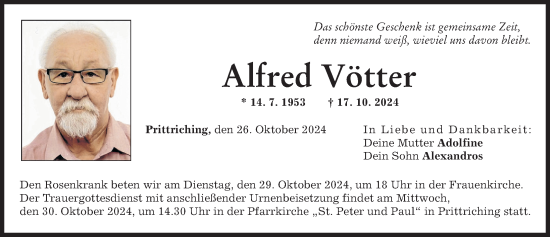 Traueranzeige von Alfred Vötter von Landsberger Tagblatt