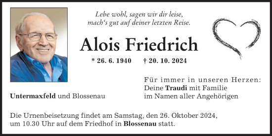 Traueranzeige von Alois Friedrich von Neuburger Rundschau