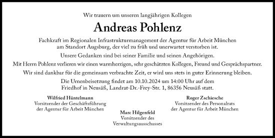 Traueranzeige von Andreas Pohlenz von Augsburger Allgemeine