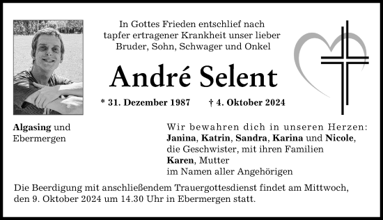 Traueranzeige von André Selent von Rieser Nachrichten