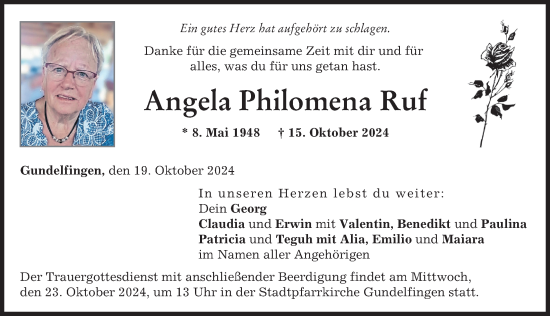 Traueranzeige von Angela Ruf von Donau Zeitung