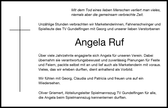 Traueranzeige von Angela Ruf von Donau Zeitung