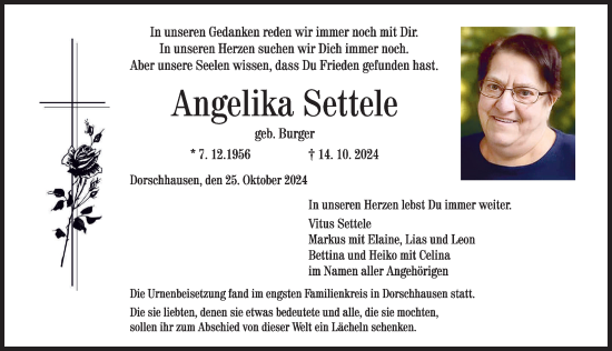Traueranzeige von Angelika Settele von Mindelheimer Zeitung