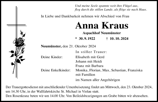 Traueranzeige von Anna Kraus von Augsburg-Land
