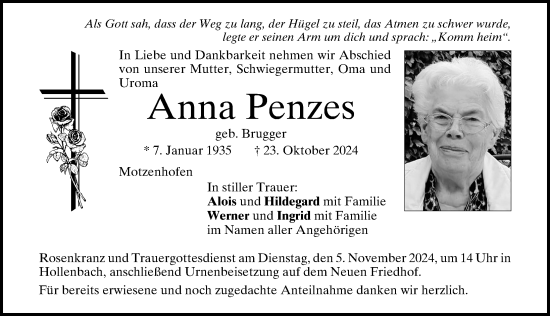 Traueranzeige von Anna Penzes von Aichacher Nachrichten