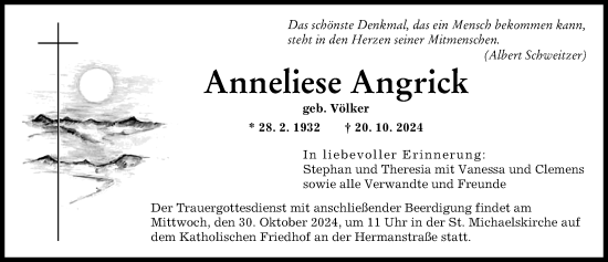 Traueranzeige von Anneliese Angrick von Augsburger Allgemeine