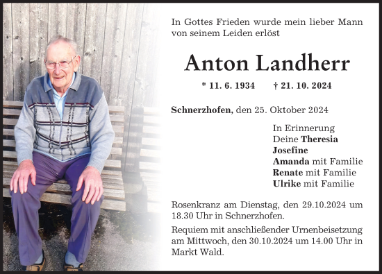 Traueranzeige von Anton Landherr von Mindelheimer Zeitung