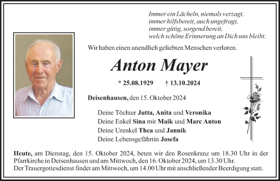 Traueranzeige von Anton Mayer von Mittelschwäbische Nachrichten