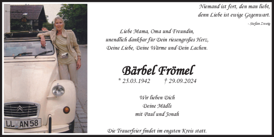 Traueranzeige von Bärbel Frömel von Landsberger Tagblatt