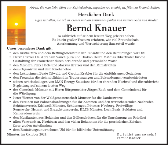Traueranzeige von Bernd Knauer von Donauwörther Zeitung