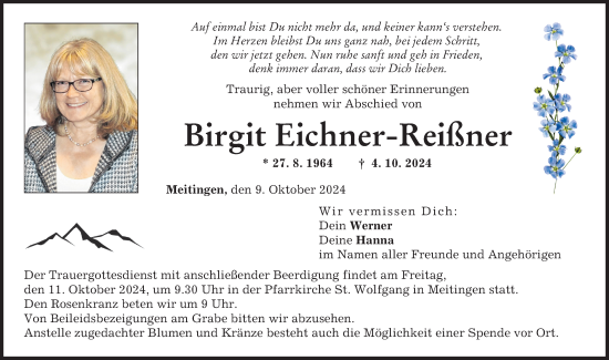 Traueranzeige von Birgit Eichner-Reißner von Augsburger Allgemeine