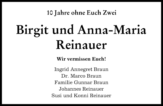Traueranzeige von Birgit Reinauer von Augsburg-Land