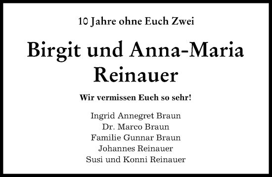 Traueranzeige von Birgit Reinauer von Augsburger Allgemeine