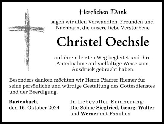 Traueranzeige von Christel Oechsle von Günzburger Zeitung