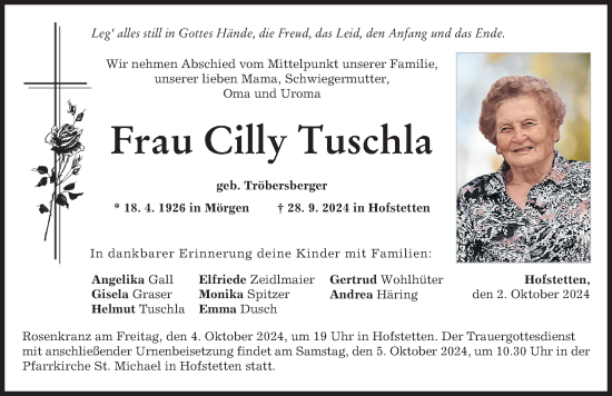 Traueranzeige von Cilly Tuschla von Landsberger Tagblatt