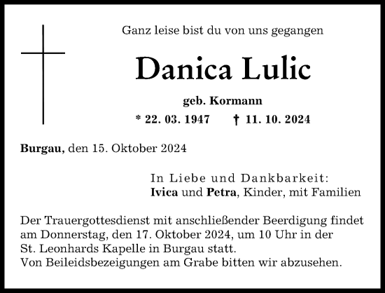 Traueranzeige von Danica Lulic von Günzburger Zeitung