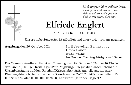Traueranzeige von Elfriede Englert von Augsburger Allgemeine