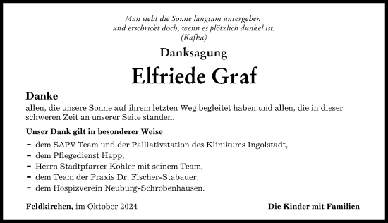 Traueranzeige von Elfriede Graf von Neuburger Rundschau