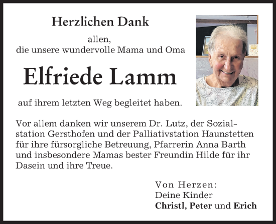 Traueranzeige von Elfriede Lamm von Augsburg-Land