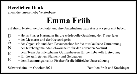 Traueranzeige von Emma Früh von Rieser Nachrichten