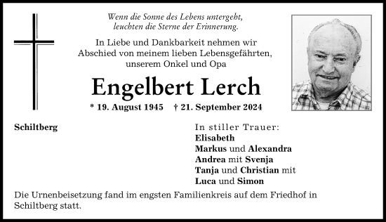 Traueranzeige von Engelbert Lerch von Friedberger Allgemeine