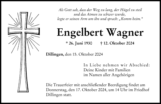 Traueranzeige von Engelbert Wagner von Donau Zeitung