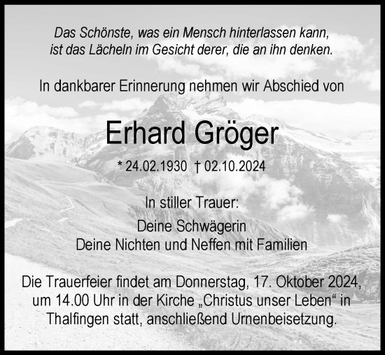 Traueranzeige von Erhard Gröger von Augsburger Allgemeine, Neu-Ulmer Zeitung