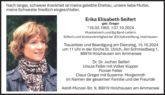 Traueranzeige von Erika Seifert von Ammersee Kurier, Landsberger Tagblatt