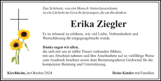Traueranzeige von Erika Ziegler von Mindelheimer Zeitung