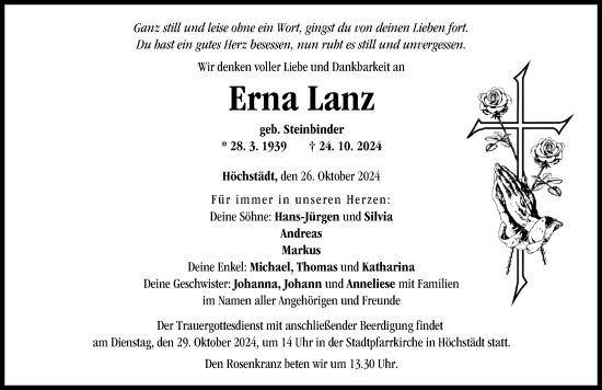 Traueranzeige von Erna Lanz von Donau Zeitung