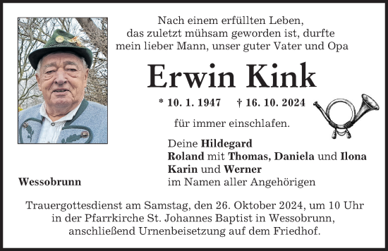 Traueranzeige von Erwin Kink von Landsberger Tagblatt