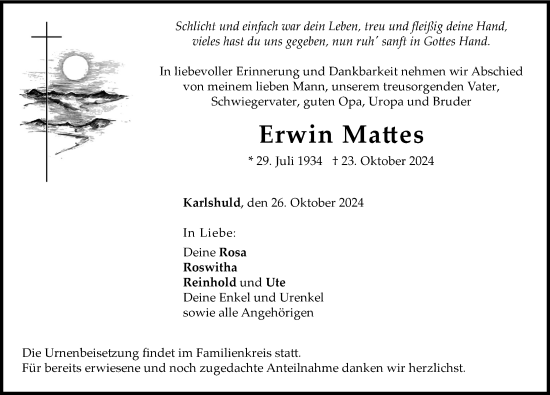 Traueranzeige von Erwin Mattes von Neuburger Rundschau