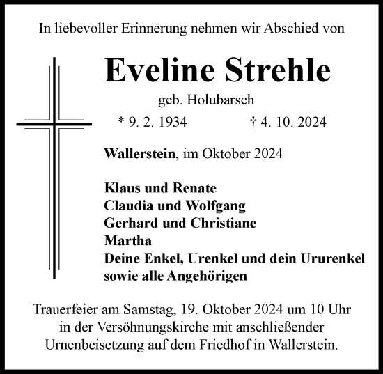 Traueranzeige von Eveline Strehle von Rieser Nachrichten