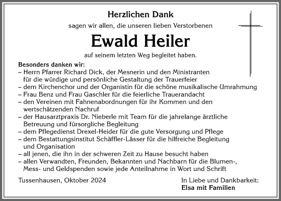 Traueranzeige von Ewald Heiler von Mindelheimer Zeitung