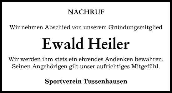 Traueranzeige von Ewald Heiler von Mindelheimer Zeitung