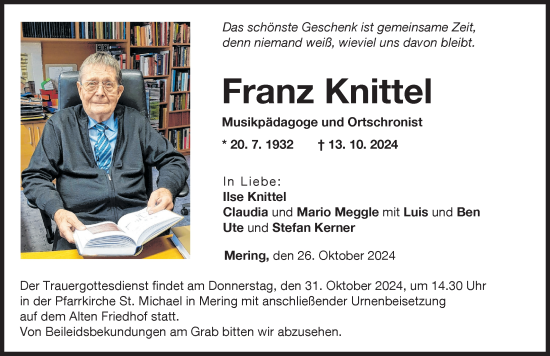 Traueranzeige von Franz Knittel von Friedberger Allgemeine, Augsburger Allgemeine