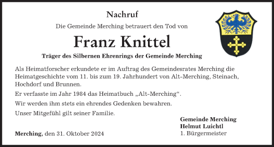Traueranzeige von Franz Knittel von Friedberger Allgemeine