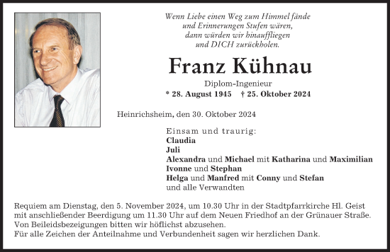 Traueranzeige von Franz Kühnau von Neuburger Rundschau
