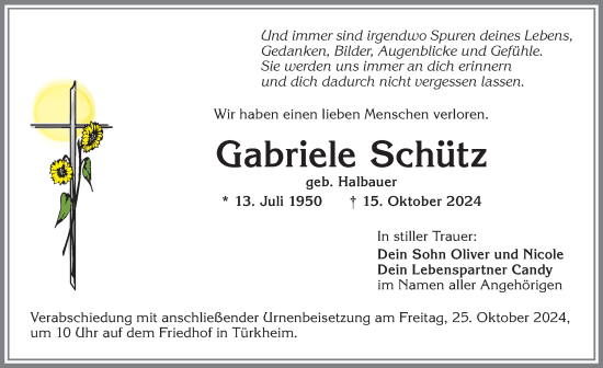 Traueranzeige von Gabriele Schütz von Mindelheimer Zeitung