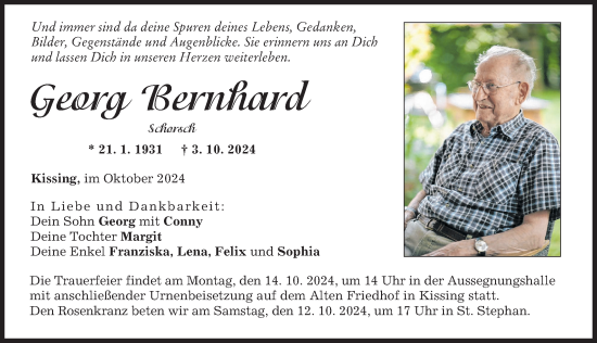 Traueranzeige von Georg Bernhard von Friedberger Allgemeine